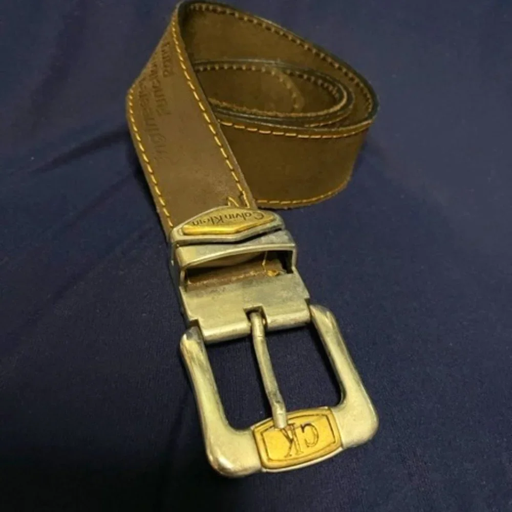 VTG Calvin Klein Western Style Brown Stitched Leather Belt 110cm XL